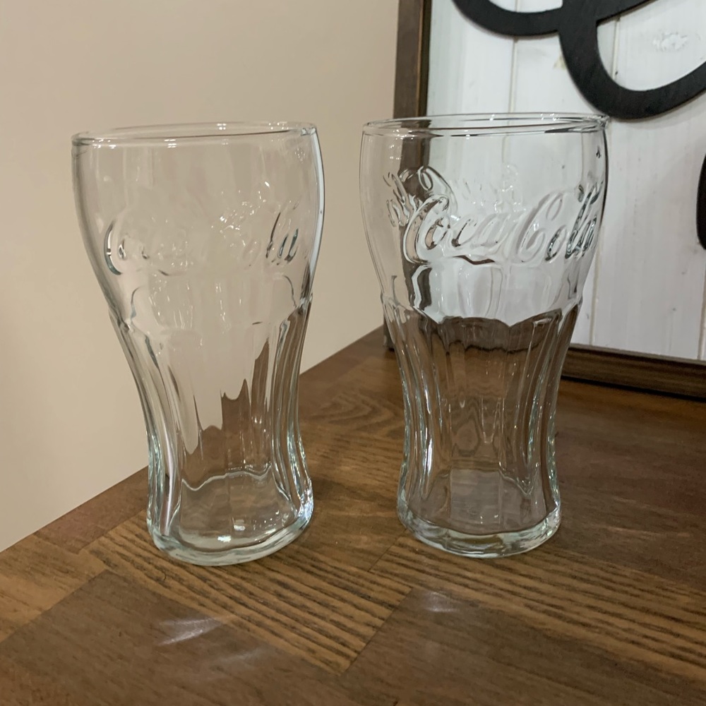 Clear Coca Cola Glasses with Etched Logo- Set of 2